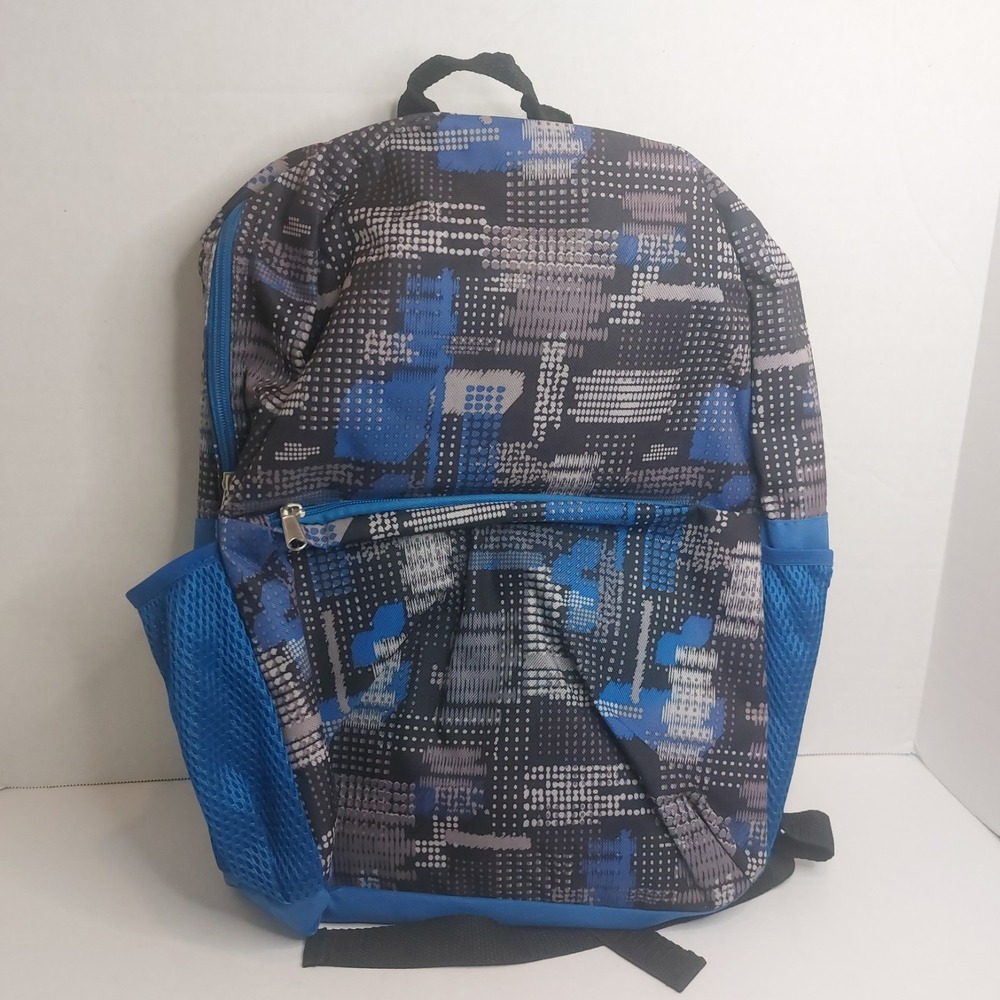 Wonder Nation Kids Backpack Blue Gray Geometric School Book Bag 16" New